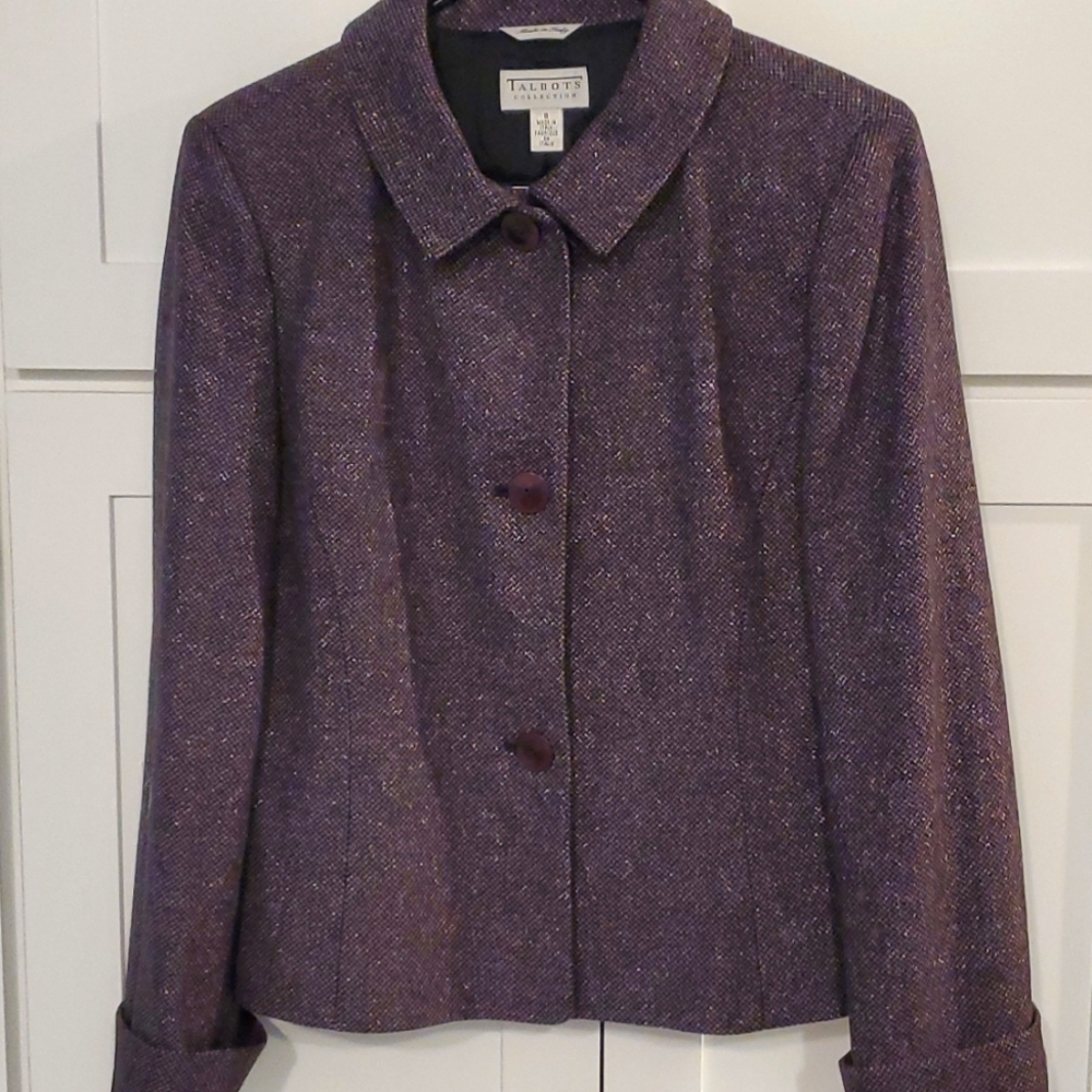 Talbots wool blend purple tweed blazer 8